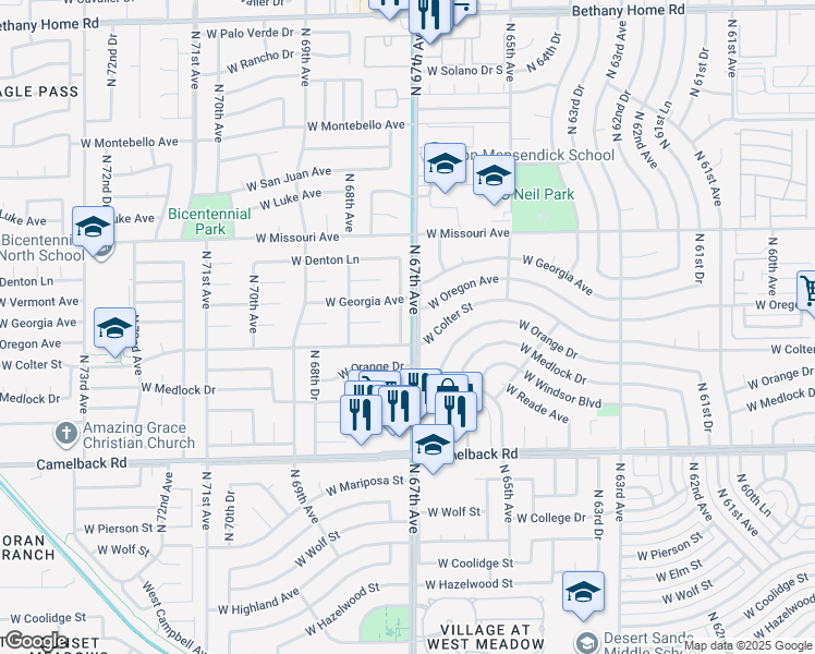 map of restaurants, bars, coffee shops, grocery stores, and more near in Glendale