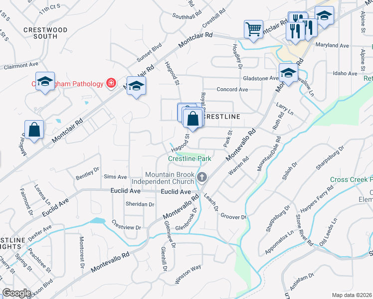 map of restaurants, bars, coffee shops, grocery stores, and more near 1102 Kingsbury Avenue in Birmingham
