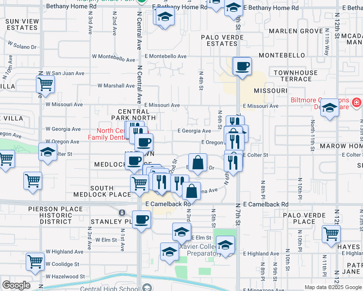 map of restaurants, bars, coffee shops, grocery stores, and more near 230 East Colter Street in Phoenix