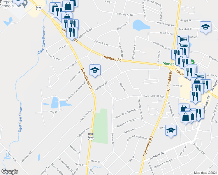 map of restaurants, bars, coffee shops, grocery stores, and more near 159 Cloister Cove Lane in Orangeburg