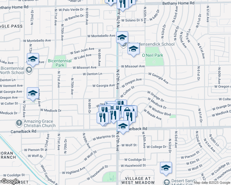 map of restaurants, bars, coffee shops, grocery stores, and more near in Glendale