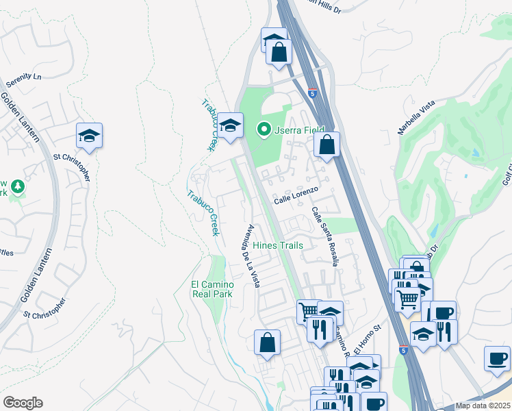 map of restaurants, bars, coffee shops, grocery stores, and more near 30972 Calle San Diego in San Juan Capistrano
