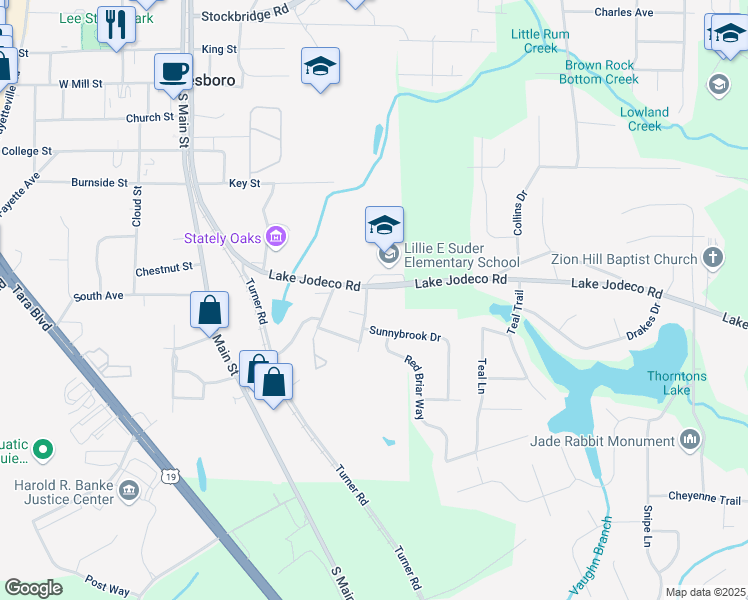 map of restaurants, bars, coffee shops, grocery stores, and more near 310 Mercer Drive in Jonesboro