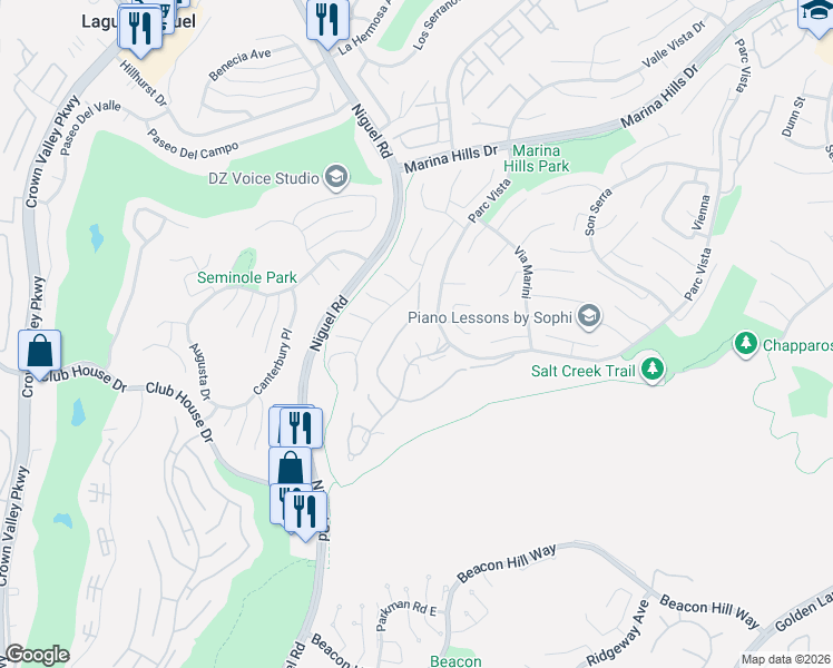 map of restaurants, bars, coffee shops, grocery stores, and more near 17 Siena in Laguna Niguel