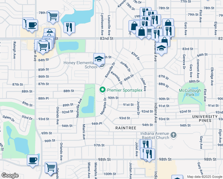 map of restaurants, bars, coffee shops, grocery stores, and more near 8601 Memphis Drive in Lubbock
