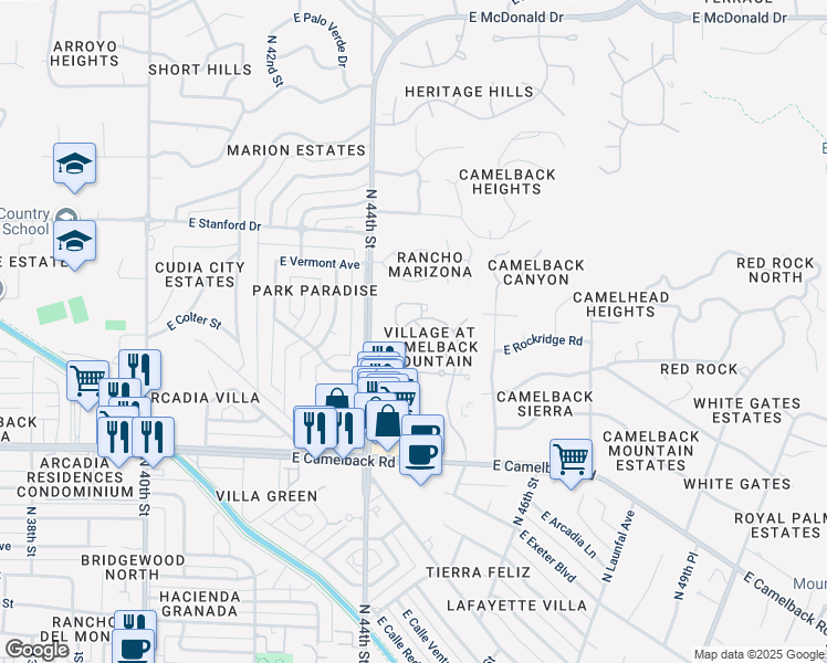 map of restaurants, bars, coffee shops, grocery stores, and more near 4438 East Camelback Road in Phoenix