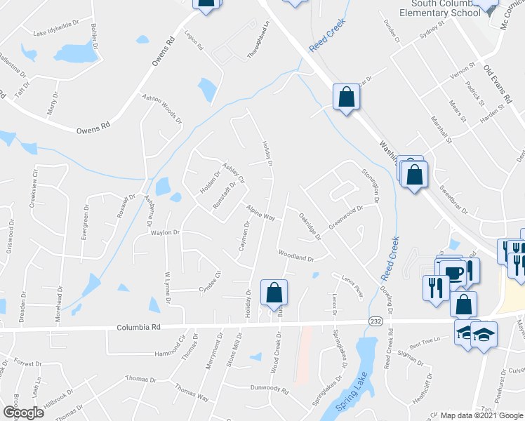 map of restaurants, bars, coffee shops, grocery stores, and more near 4321 Alpine Way in Martinez