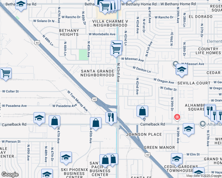 map of restaurants, bars, coffee shops, grocery stores, and more near 5204 North 43rd Avenue in Glendale