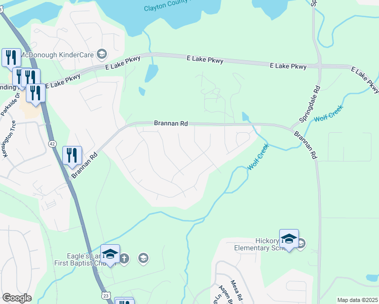 map of restaurants, bars, coffee shops, grocery stores, and more near 756 Stonehaven Chase in McDonough