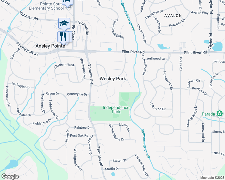 map of restaurants, bars, coffee shops, grocery stores, and more near 438 Wesley Park Drive in Jonesboro
