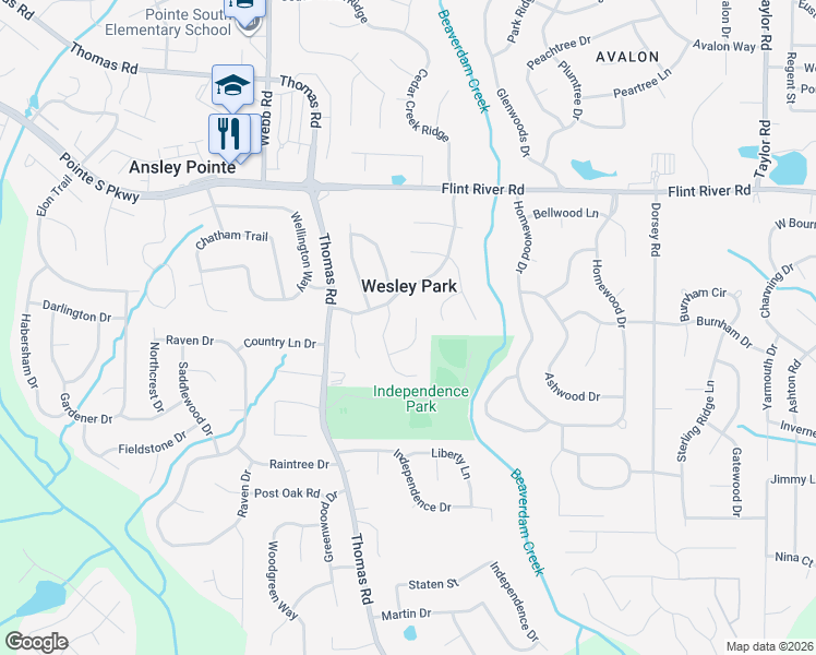 map of restaurants, bars, coffee shops, grocery stores, and more near 438 Wesley Park Drive in Jonesboro