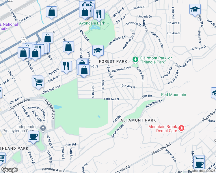 map of restaurants, bars, coffee shops, grocery stores, and more near 4004 Glenwood Avenue in Birmingham