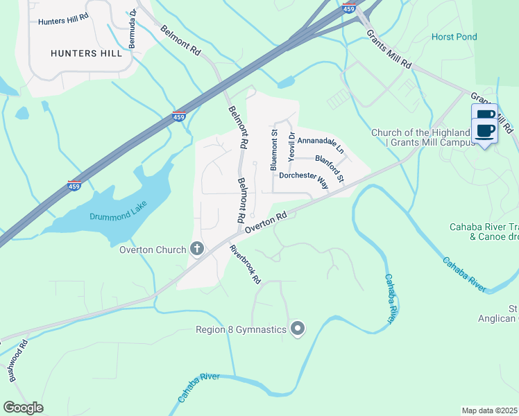 map of restaurants, bars, coffee shops, grocery stores, and more near 343 Barrington Court in Irondale