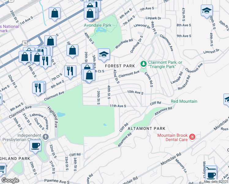 map of restaurants, bars, coffee shops, grocery stores, and more near 4004 Glenwood Avenue in Birmingham