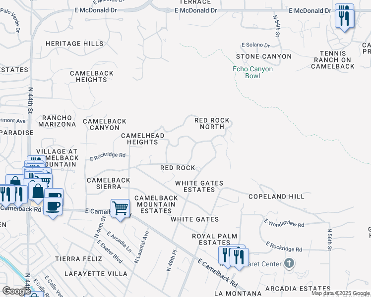 map of restaurants, bars, coffee shops, grocery stores, and more near 4925 East Grandview Lane in Phoenix