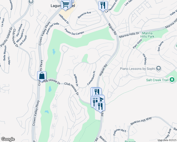map of restaurants, bars, coffee shops, grocery stores, and more near 30932 Colonial Place in Laguna Niguel