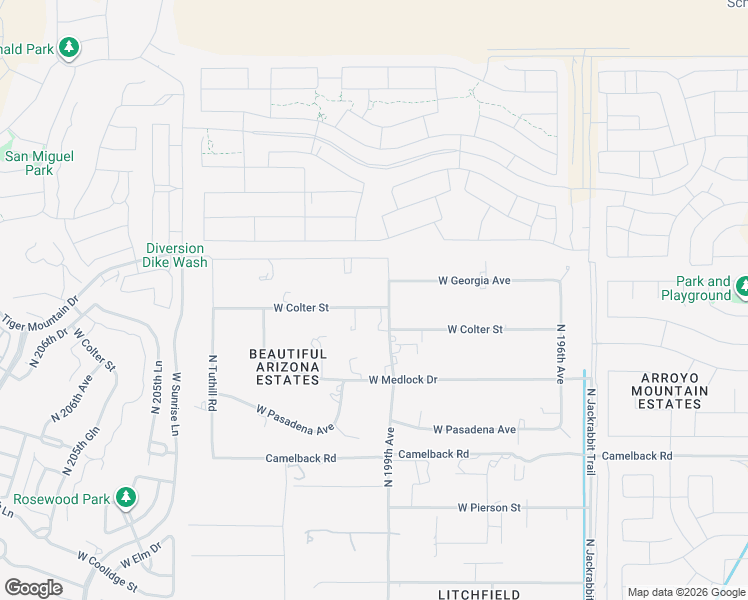 map of restaurants, bars, coffee shops, grocery stores, and more near 5326 North 199th Avenue in Litchfield Park