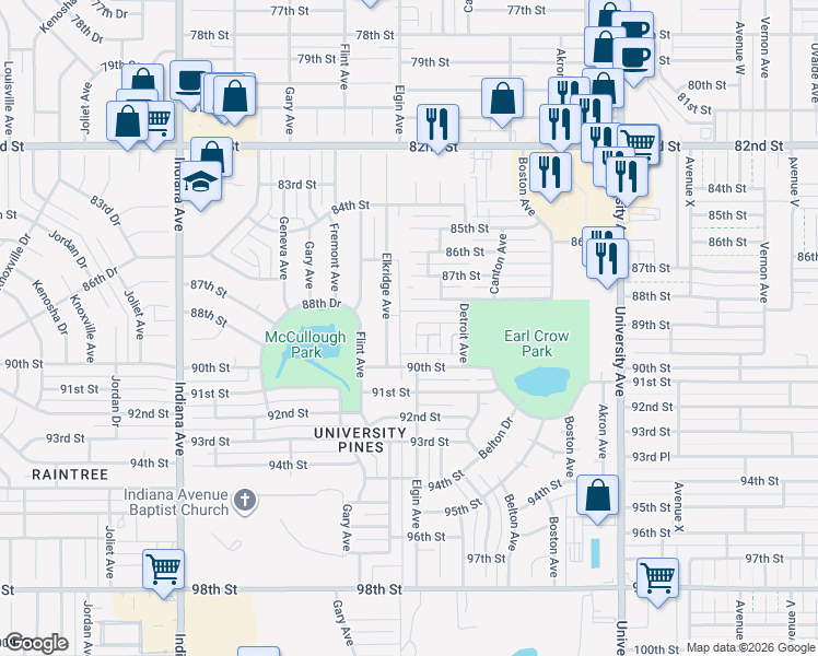 map of restaurants, bars, coffee shops, grocery stores, and more near 2921 88th Street in Lubbock