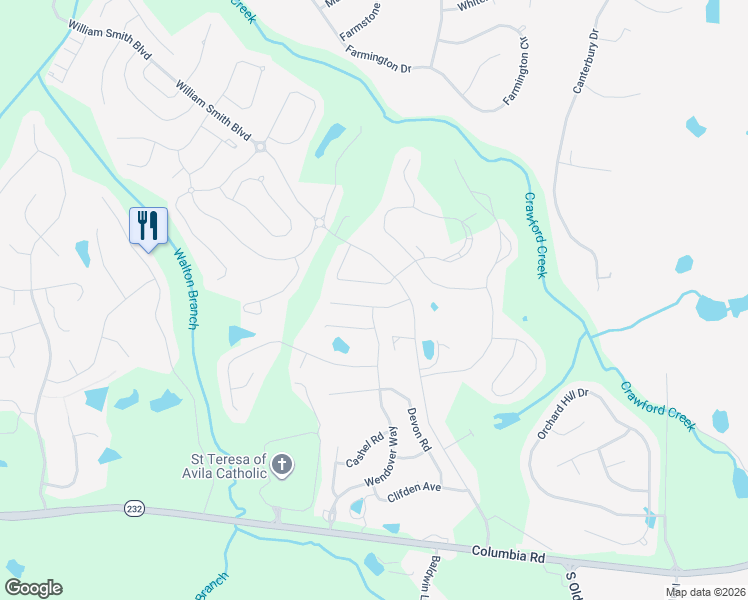 map of restaurants, bars, coffee shops, grocery stores, and more near 417 Longmeadow Drive in Grovetown
