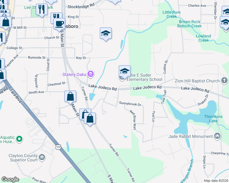 map of restaurants, bars, coffee shops, grocery stores, and more near 1400 Lake Jodeco Road in Jonesboro