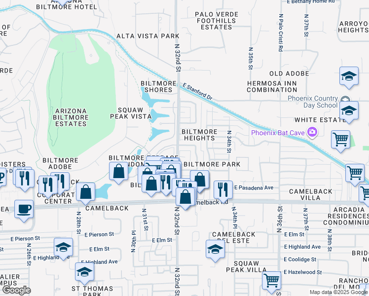 map of restaurants, bars, coffee shops, grocery stores, and more near 3207 East Colter Street in Phoenix