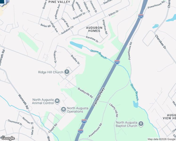 map of restaurants, bars, coffee shops, grocery stores, and more near 542 Bradley Drive in North Augusta
