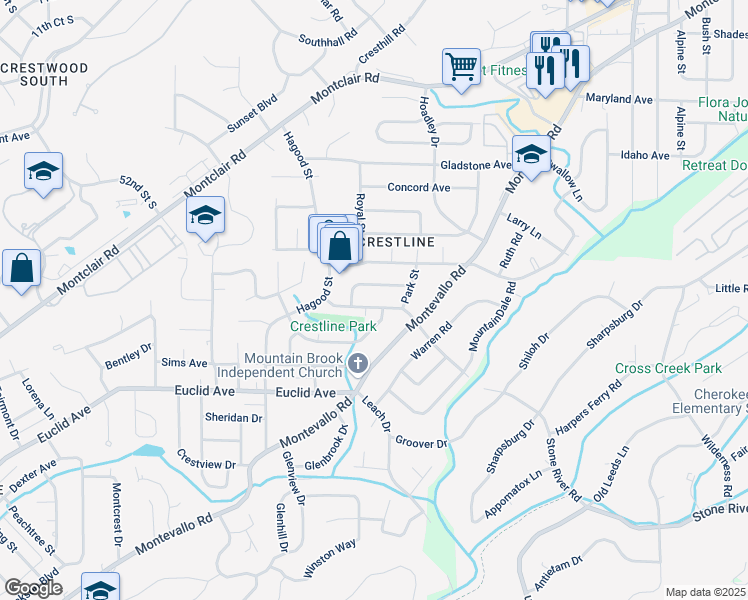 map of restaurants, bars, coffee shops, grocery stores, and more near 516 Baker Drive in Birmingham