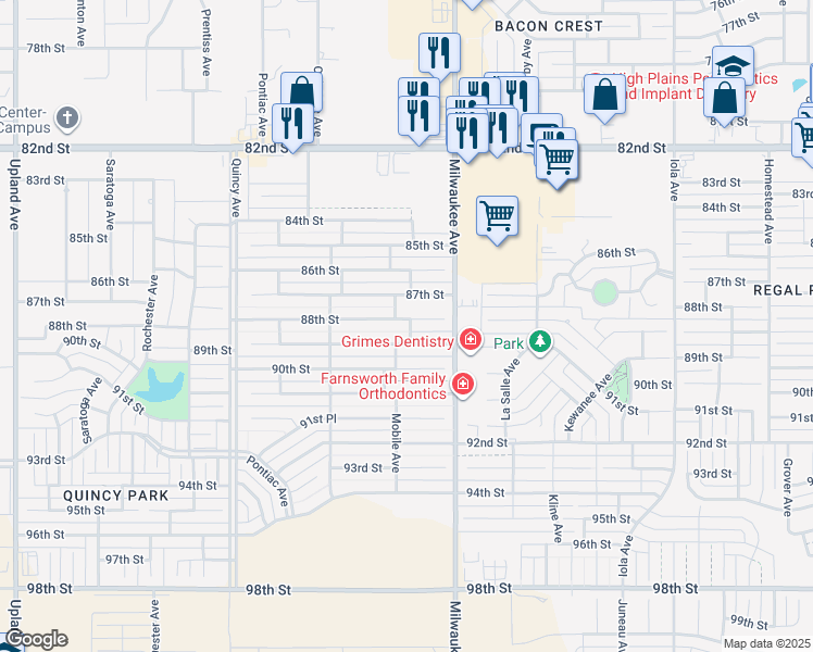 map of restaurants, bars, coffee shops, grocery stores, and more near 6528 88th Street in Lubbock