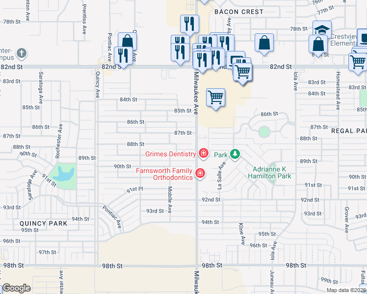 map of restaurants, bars, coffee shops, grocery stores, and more near 6511 88th Street in Lubbock