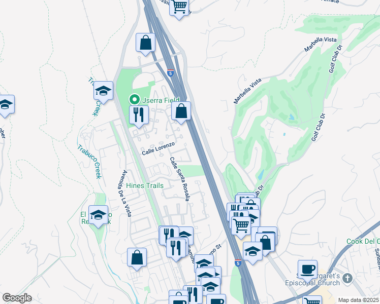 map of restaurants, bars, coffee shops, grocery stores, and more near 30875 Calle San Felipe in San Juan Capistrano