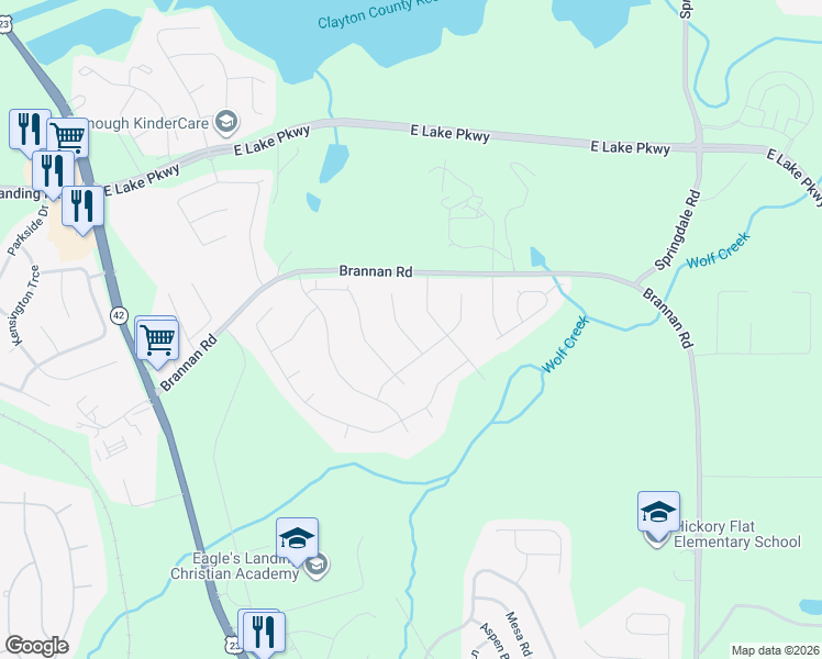 map of restaurants, bars, coffee shops, grocery stores, and more near 821 Clifton Ridge in McDonough