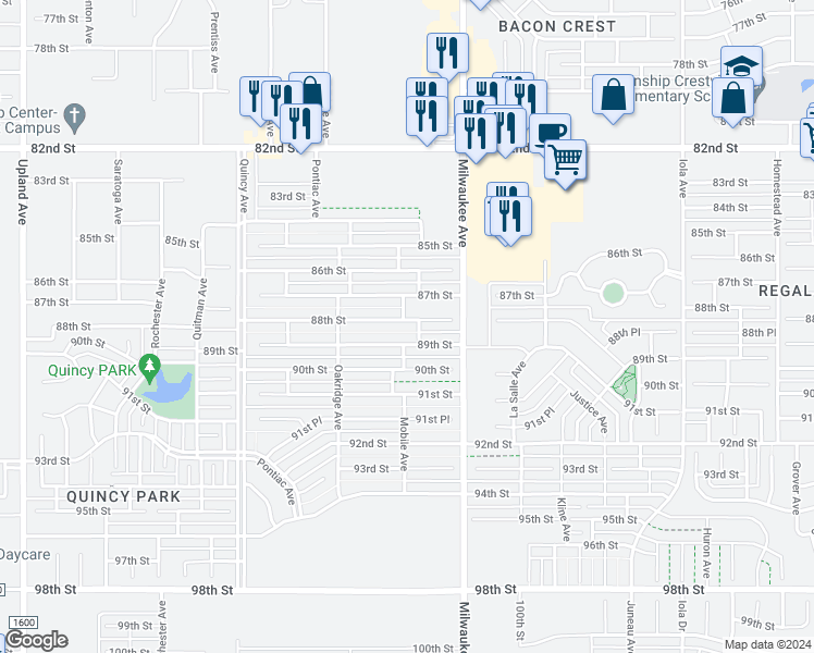 map of restaurants, bars, coffee shops, grocery stores, and more near 6523 88th Street in Lubbock
