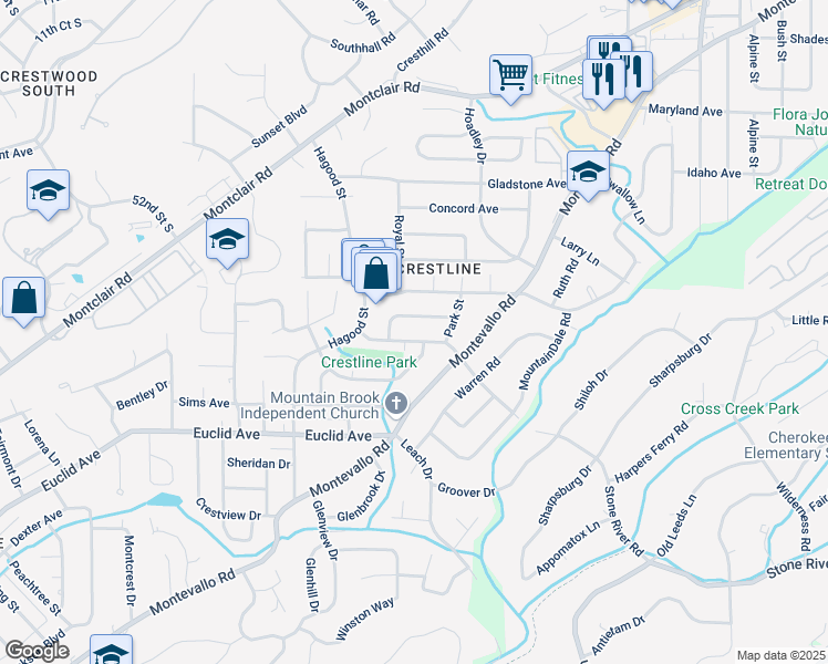 map of restaurants, bars, coffee shops, grocery stores, and more near 516 Baker Drive in Birmingham