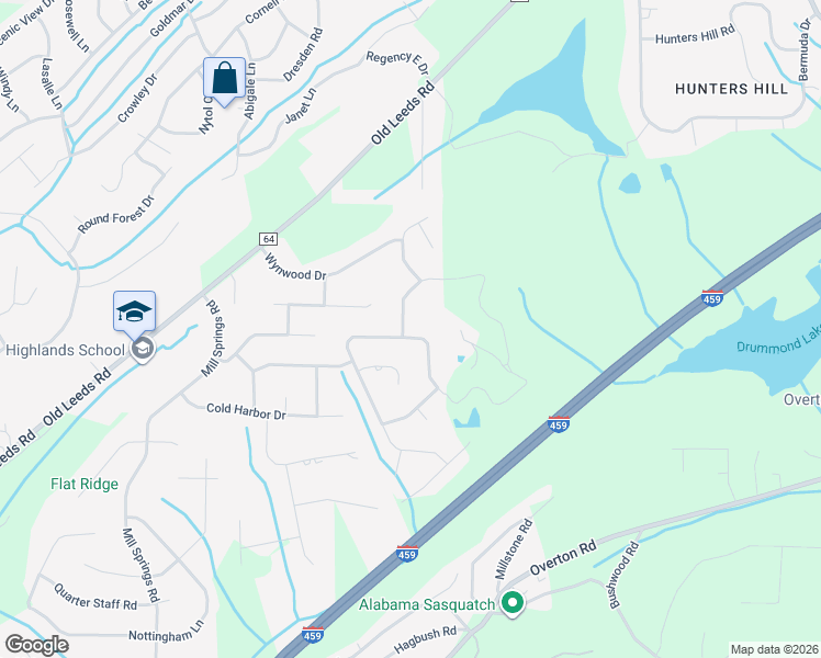 map of restaurants, bars, coffee shops, grocery stores, and more near 5013 Grand Rock Road in Birmingham