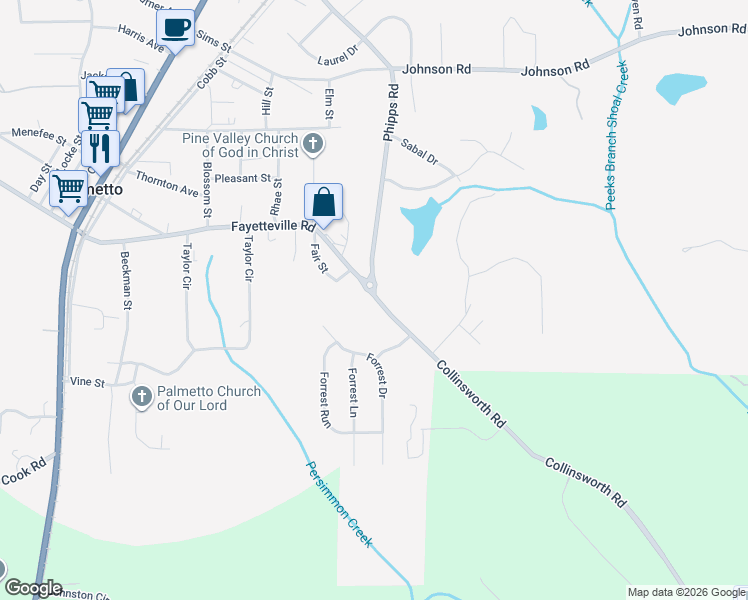 map of restaurants, bars, coffee shops, grocery stores, and more near Phipps Road in Palmetto