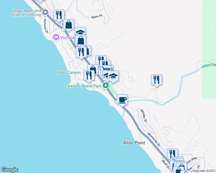 map of restaurants, bars, coffee shops, grocery stores, and more near 21540 Wesley Drive in Laguna Beach