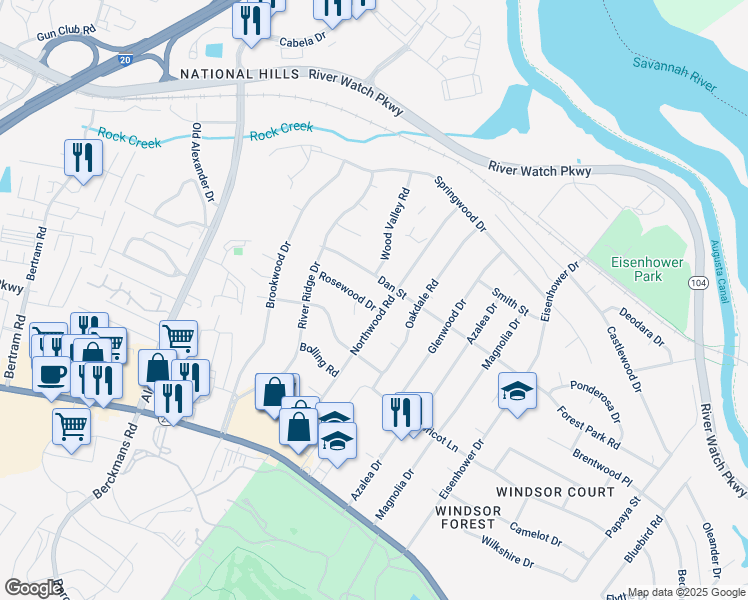 map of restaurants, bars, coffee shops, grocery stores, and more near 2708 Dan Street in Augusta