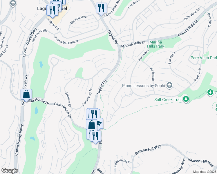 map of restaurants, bars, coffee shops, grocery stores, and more near 10 Patra in Laguna Niguel