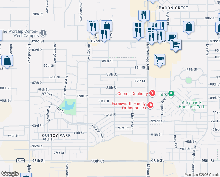 map of restaurants, bars, coffee shops, grocery stores, and more near 6706 88th Street in Lubbock