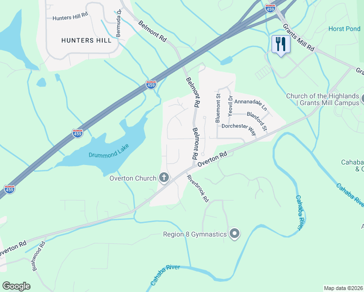map of restaurants, bars, coffee shops, grocery stores, and more near 5616 Alexandria Drive in Irondale