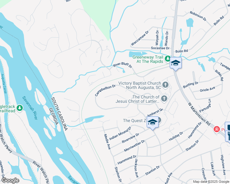 map of restaurants, bars, coffee shops, grocery stores, and more near 965 Campbellton Drive in North Augusta