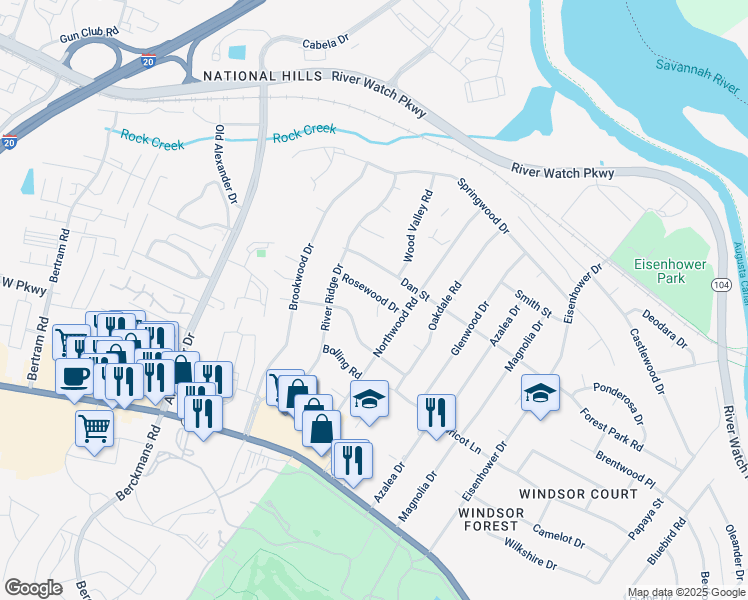 map of restaurants, bars, coffee shops, grocery stores, and more near 2708 Dan Street in Augusta