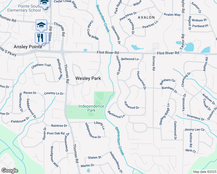 map of restaurants, bars, coffee shops, grocery stores, and more near 8848 Churchill Place in Jonesboro