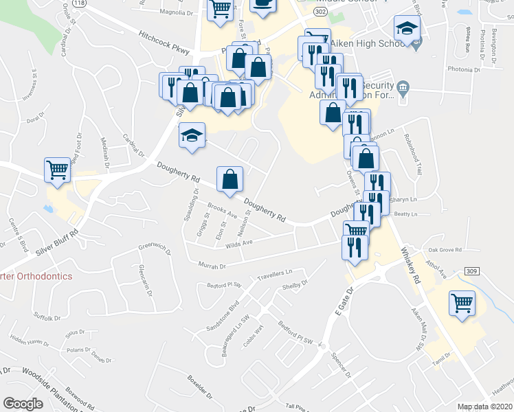 map of restaurants, bars, coffee shops, grocery stores, and more near 944 Dougherty Road in Aiken