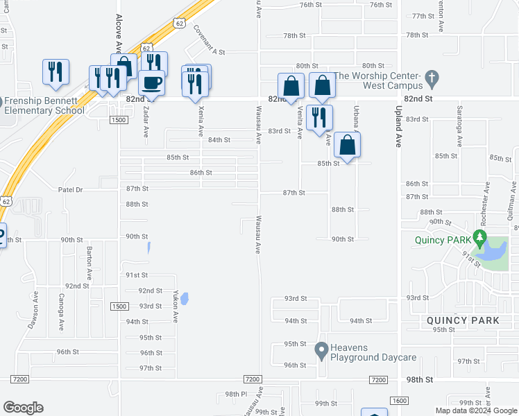 map of restaurants, bars, coffee shops, grocery stores, and more near 8910 Wausau Avenue in Lubbock