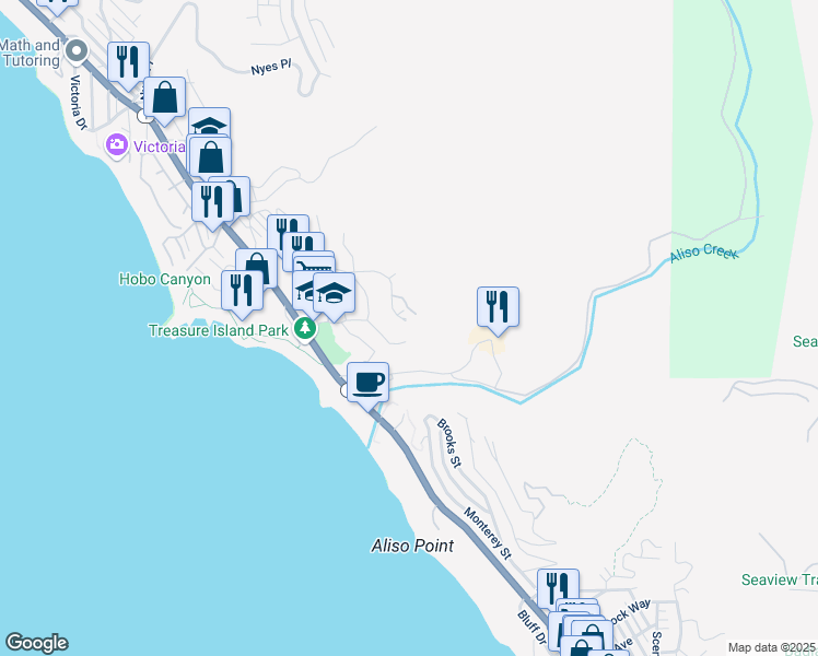 map of restaurants, bars, coffee shops, grocery stores, and more near 21783 Ocean Vista Drive in Laguna Beach
