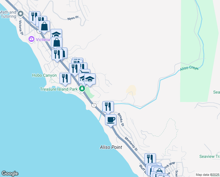 map of restaurants, bars, coffee shops, grocery stores, and more near 21781 Ocean Vista Drive in Laguna Beach