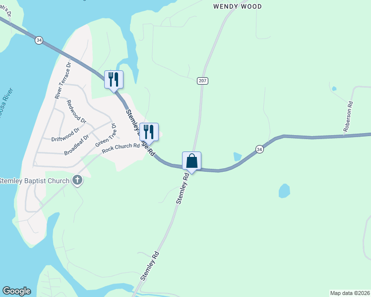 map of restaurants, bars, coffee shops, grocery stores, and more near 4837 Stemley Road in Talladega