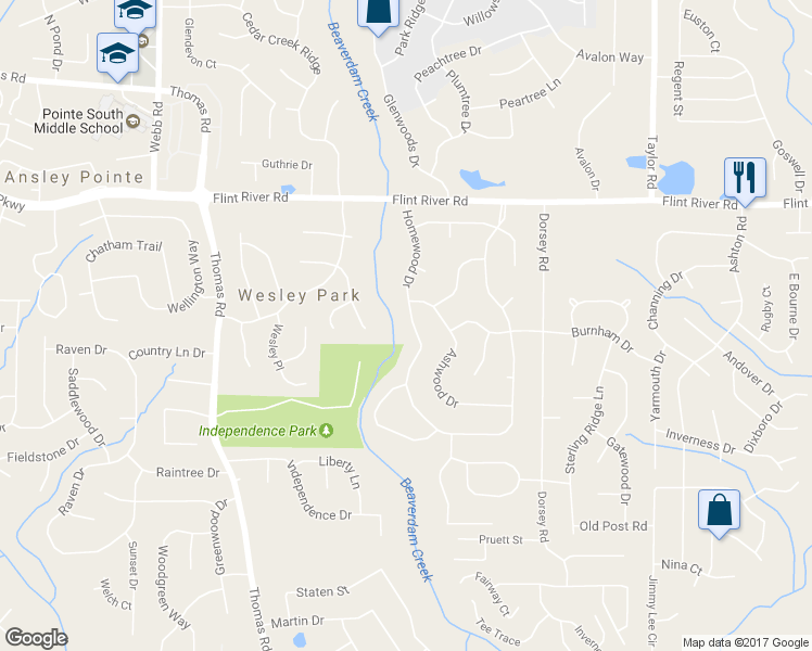 map of restaurants, bars, coffee shops, grocery stores, and more near 9148 Homewood Drive in Riverdale
