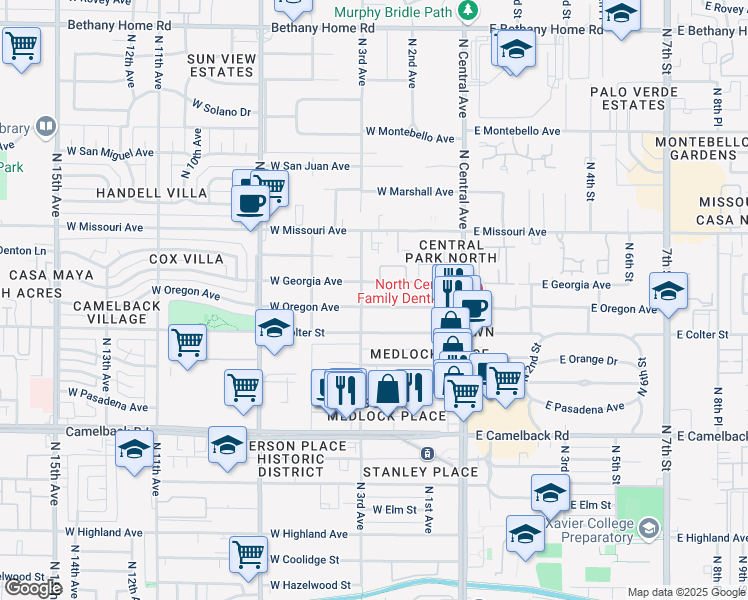 map of restaurants, bars, coffee shops, grocery stores, and more near 215 West Georgia Avenue in Phoenix